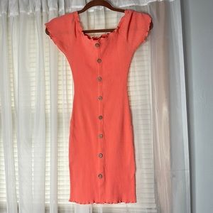 Ribbed button down body con dress